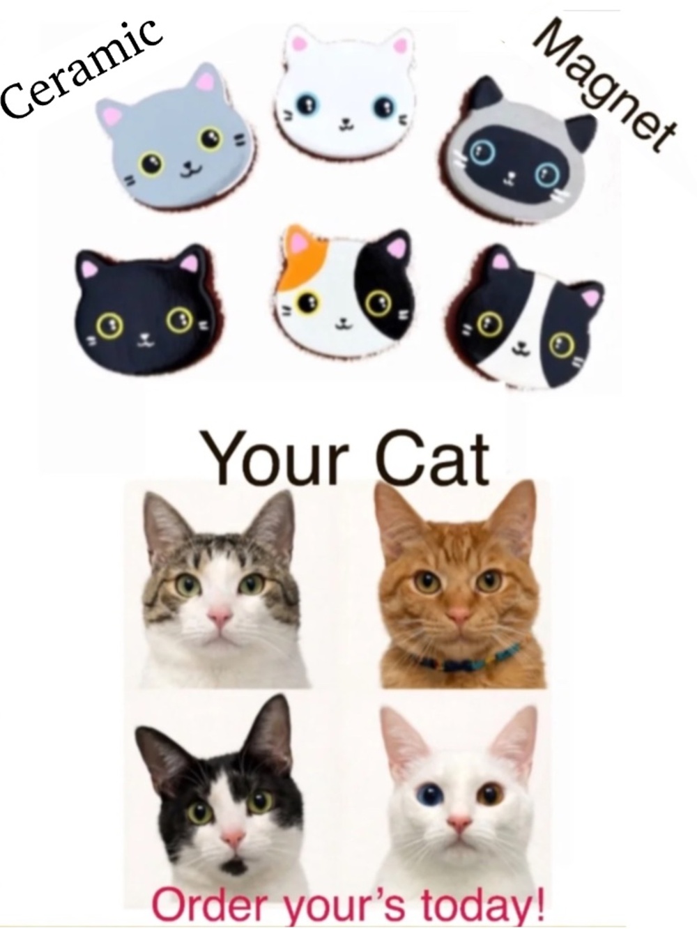 Your cat’s face - 2” Magnet - Handmade Custom Order
